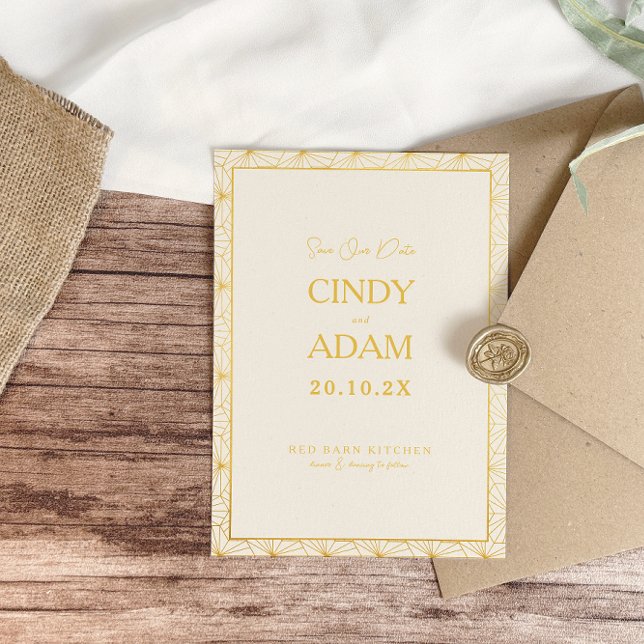 Modern Gold Geometric Frame Wedding Save The Date (Creator Uploaded)