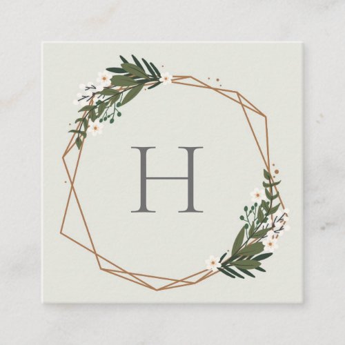 Modern Gold Geometric Greenery Monogram Boho Square Business Card