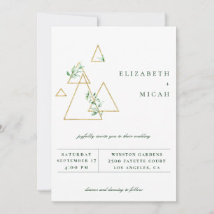 Modern Gold Geometric Greenery Wedding Invitation
