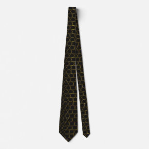 Modern Gold Geometric Line Pattern on Black Neck Tie