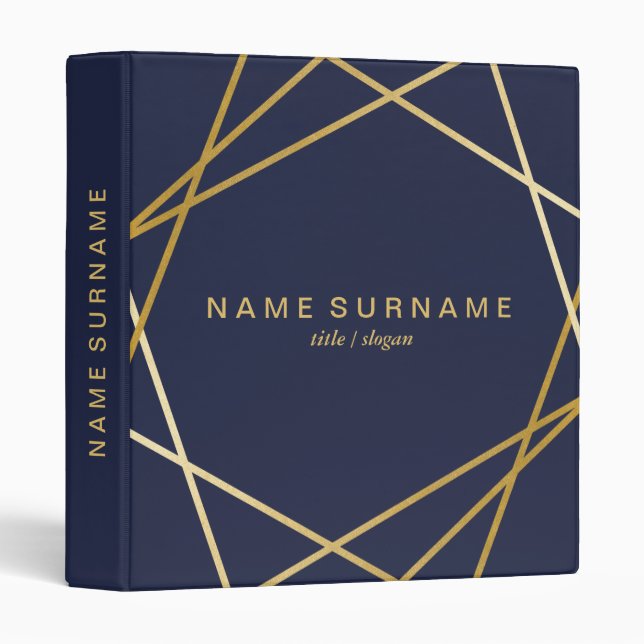 Modern Gold Geometric Midnight Blue 1 inch Binder (Front/Spine)