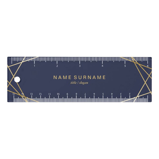 Modern Gold Geometric Midnight Blue 6" Ruler (Front)