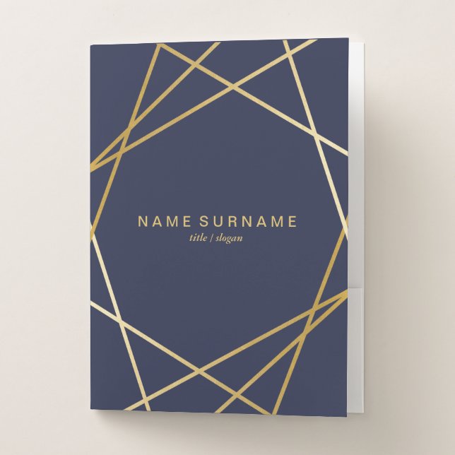 Modern Gold Geometric Midnight Blue Pocket Folder (Front)