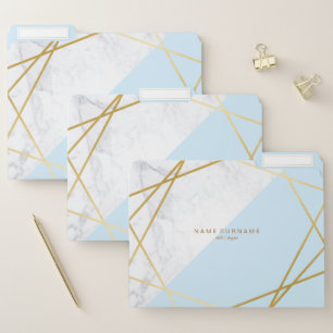 Modern Gold Geometric Pattern Marble Pastel Blue File Folder