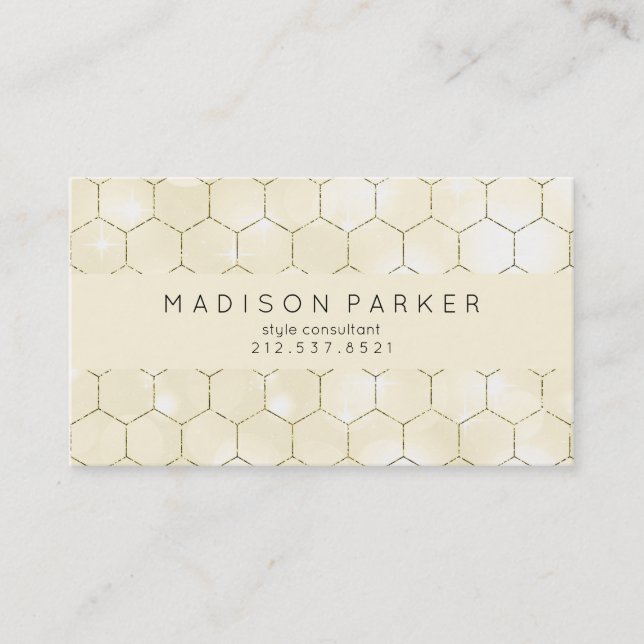 Modern Gold Geometric Pattern on Ecru Business Card (Front)