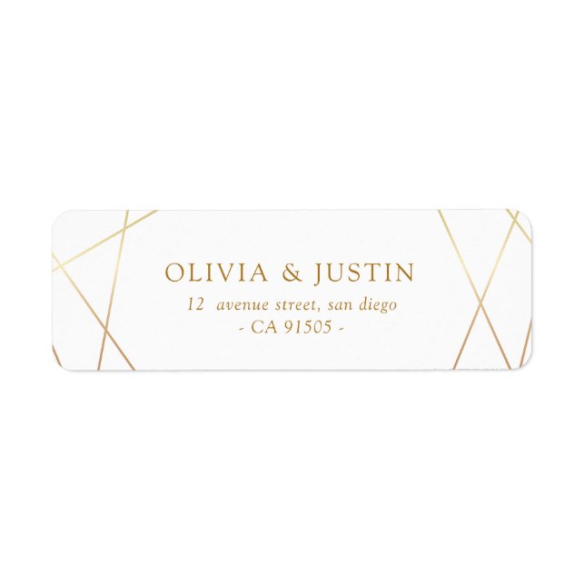 Modern gold geometric wedding address label (Front)