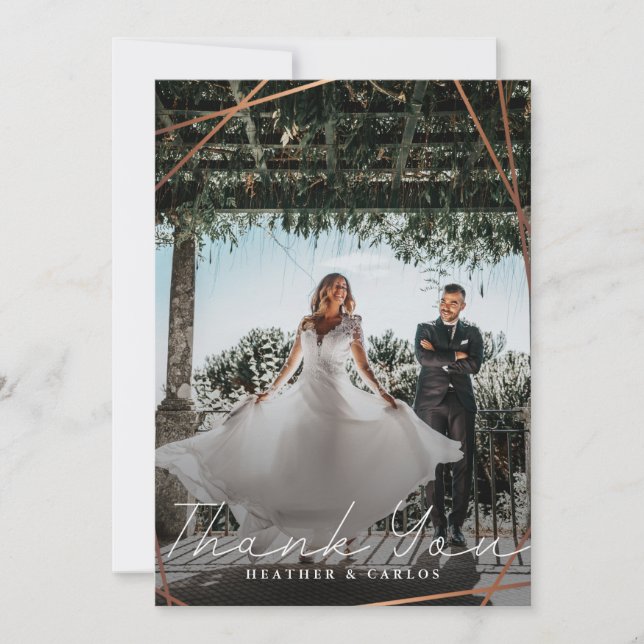 Modern Gold Geometric Wedding Photo Thank You Card (Front)