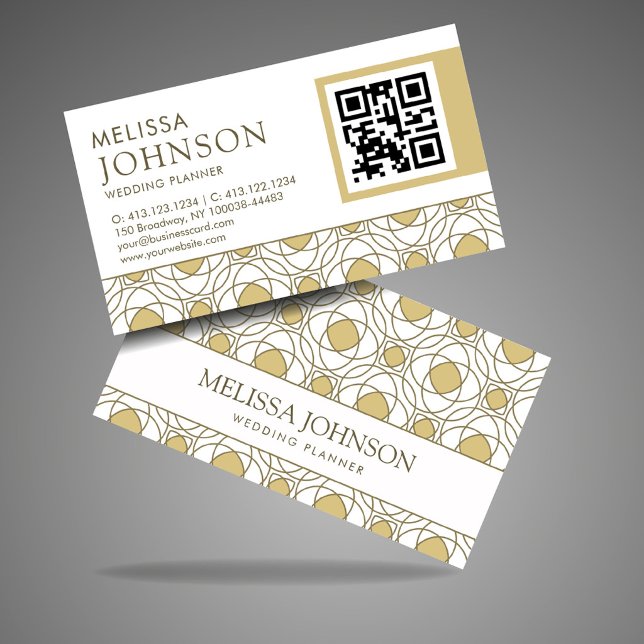 Modern Gold Geometric Wedding Planner QR Business  Card (Creator Uploaded)