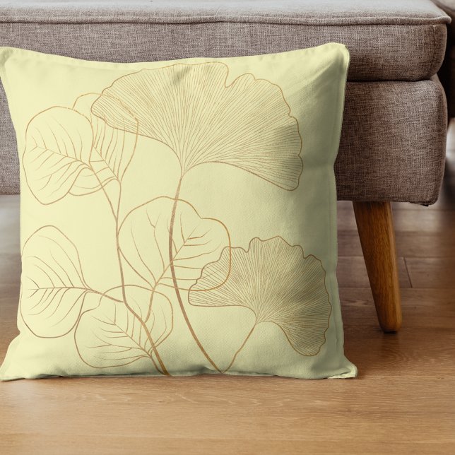 Modern Gold Gingko Leaves Throw Pillow (Creator Uploaded)
