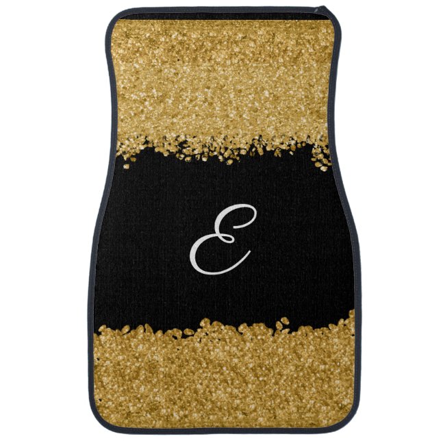 Modern Gold Girly Sparkle Elegant Monogrammed Car Floor Mat (Front)