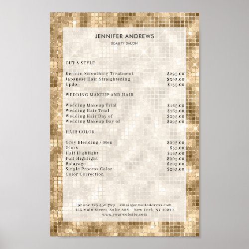 Modern gold glam salon price list Poster