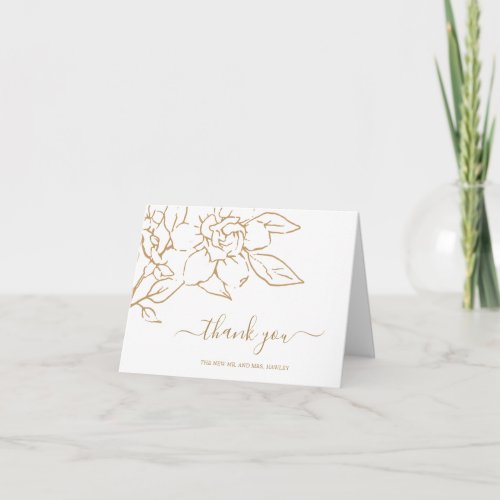 Modern Gold GLine Art Floral Elegant Wedding Thank You Card