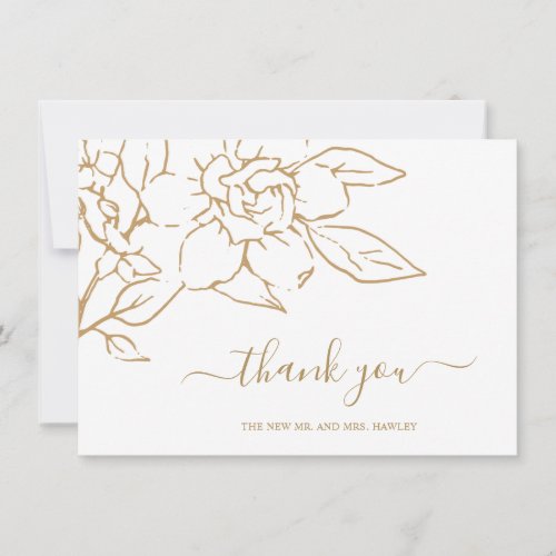 Modern Gold GLine Art Floral Elegant Wedding Thank You Card