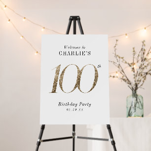 Modern gold glitter 100th birthday welcome sign