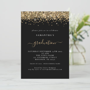 Modern Gold Glitter 2024 Graduation Black Invitation