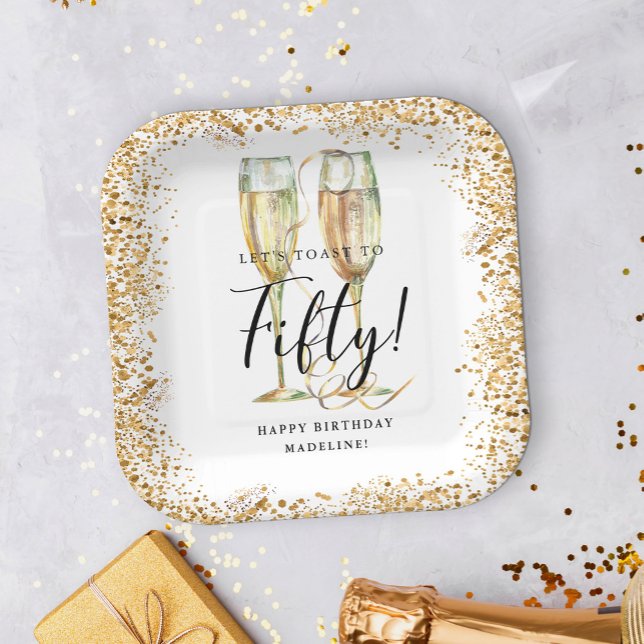 Modern Gold Glitter 50th Birthday  Paper Plates (Creator Uploaded)