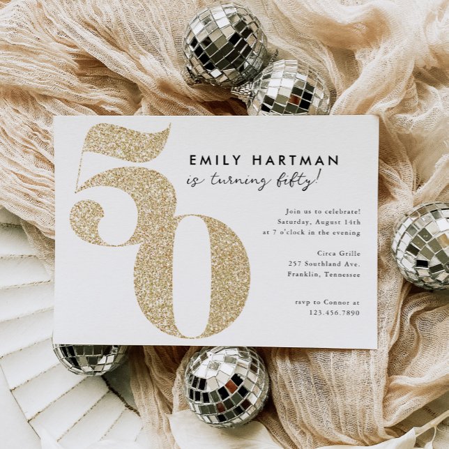 Modern Gold Glitter 50th Birthday Party Invitation (Creator Uploaded)