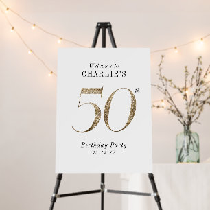 Modern gold glitter 50th birthday welcome sign