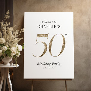 Modern gold glitter 50th birthday welcome sign