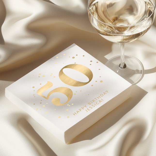 Modern Gold Glitter 50th Fifty Birthday Napkins (Creator Uploaded)