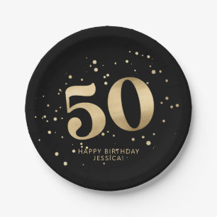 Modern Gold Glitter 50th Fifty Birthday Paper Plates