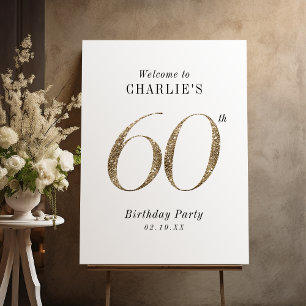 Modern gold glitter 60th birthday welcome sign
