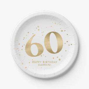 Modern Gold Glitter 60th Sixty Birthday Paper Plates