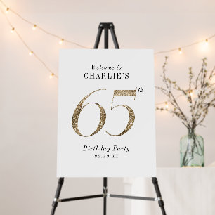 Modern gold glitter 65th birthday welcome sign