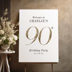 Modern gold glitter 90th birthday welcome sign