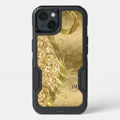 Modern Gold Glitter And Damask iPhone 13 Case