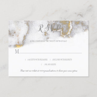 Modern Gold Glitter and Gray Marble Effect RSVP Card