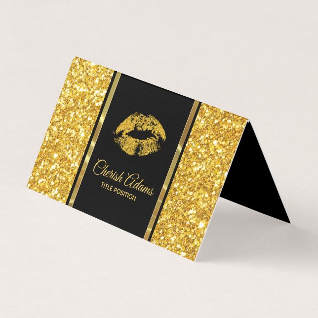 Modern Gold Glitter And Lips Business Card (Front)