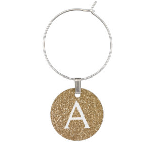 Modern Gold Glitter and Sparkle Monogram Wine Charm