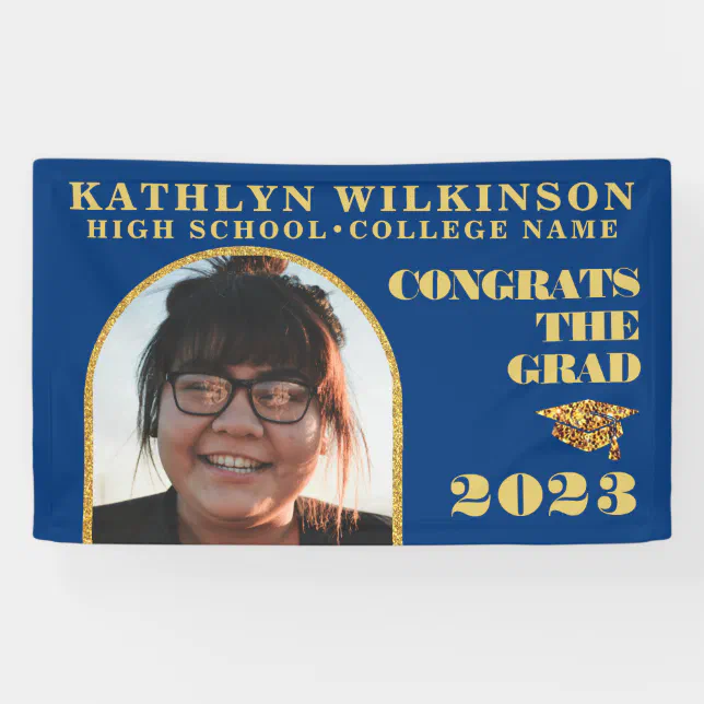 Modern Gold Glitter Arch Photo Graduation Party Banner | Zazzle