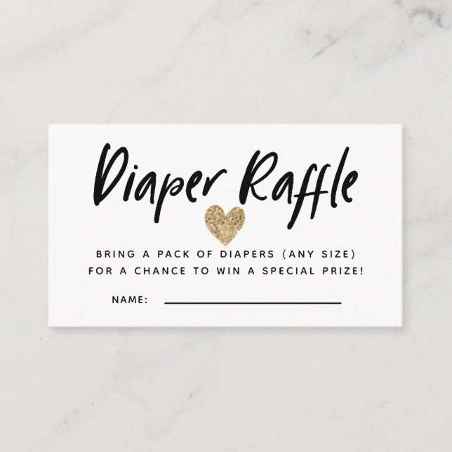 Modern Gold Glitter Baby Shower Diaper Raffle Enclosure Card (Front)