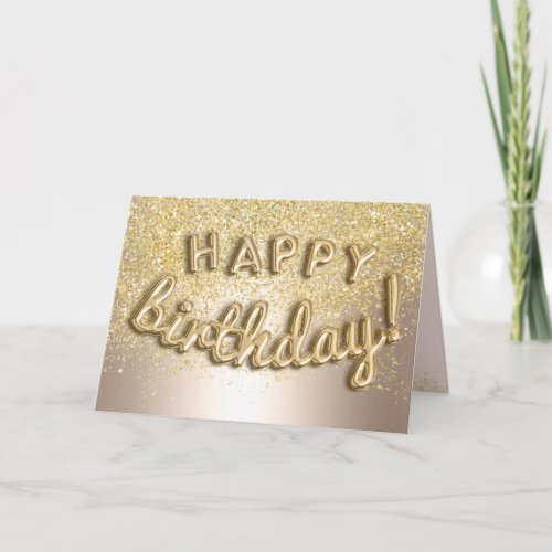 Modern gold glitter balloons letters foil birthday card