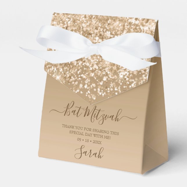Modern Gold Glitter Bat Mitzvah Favor Boxes (Front Side)