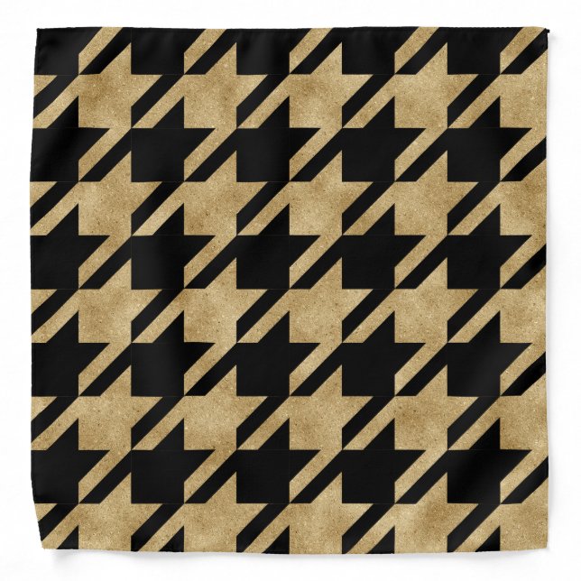 Modern Gold Glitter Black Houndstooth Pattern Bandana (Front)