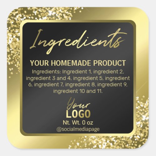 Modern Gold Glitter Black Ingredient Labels
