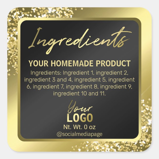 Modern Gold Glitter Black Ingredient Labels (Front)
