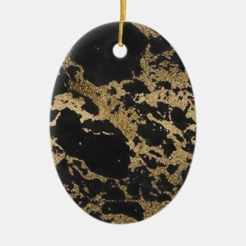 Modern Gold Glitter Black Marble Ceramic Ornament