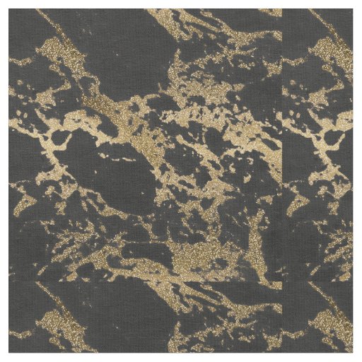 Modern Gold Glitter Black Marble Fabric