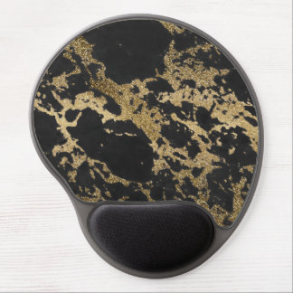 Modern Gold Glitter Black Marble Gel Mouse Pad
