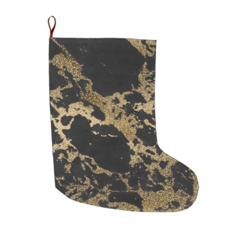 Modern Gold Glitter Black Marble Large Christmas Stocking