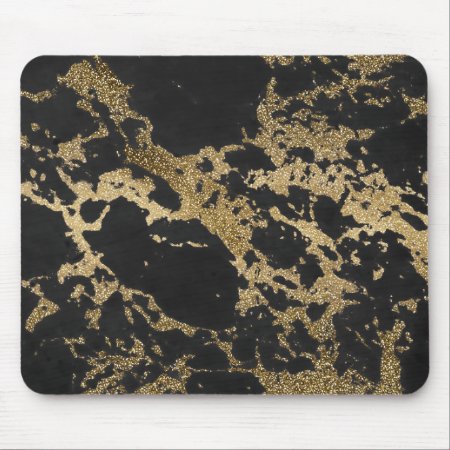 Modern Gold Glitter Black Marble Mouse Pad