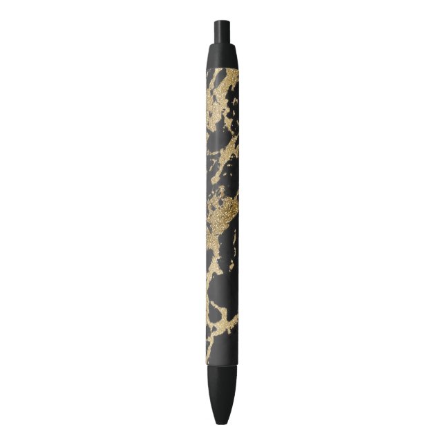 Modern Gold Glitter Black Marble Pen (Front Vertical)
