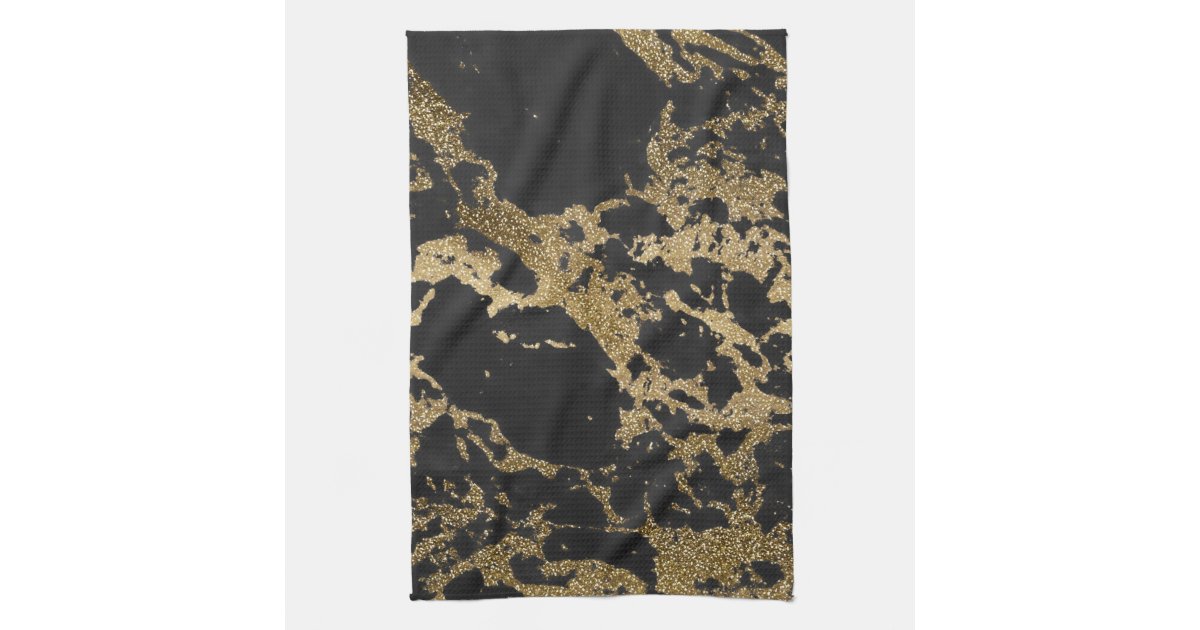 Modern Gold Glitter Black Marble Towel Zazzle