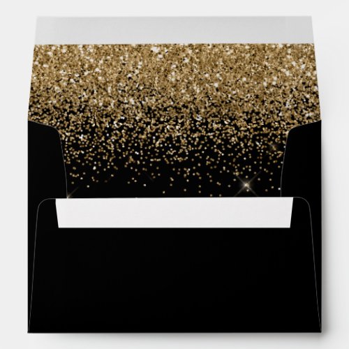 Modern Gold Glitter Black Wedding Envelope