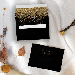 Modern Gold Glitter Black Wedding Envelope