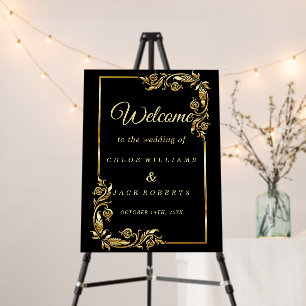 Modern Gold Glitter Black Wedding Welcome  Foam Board